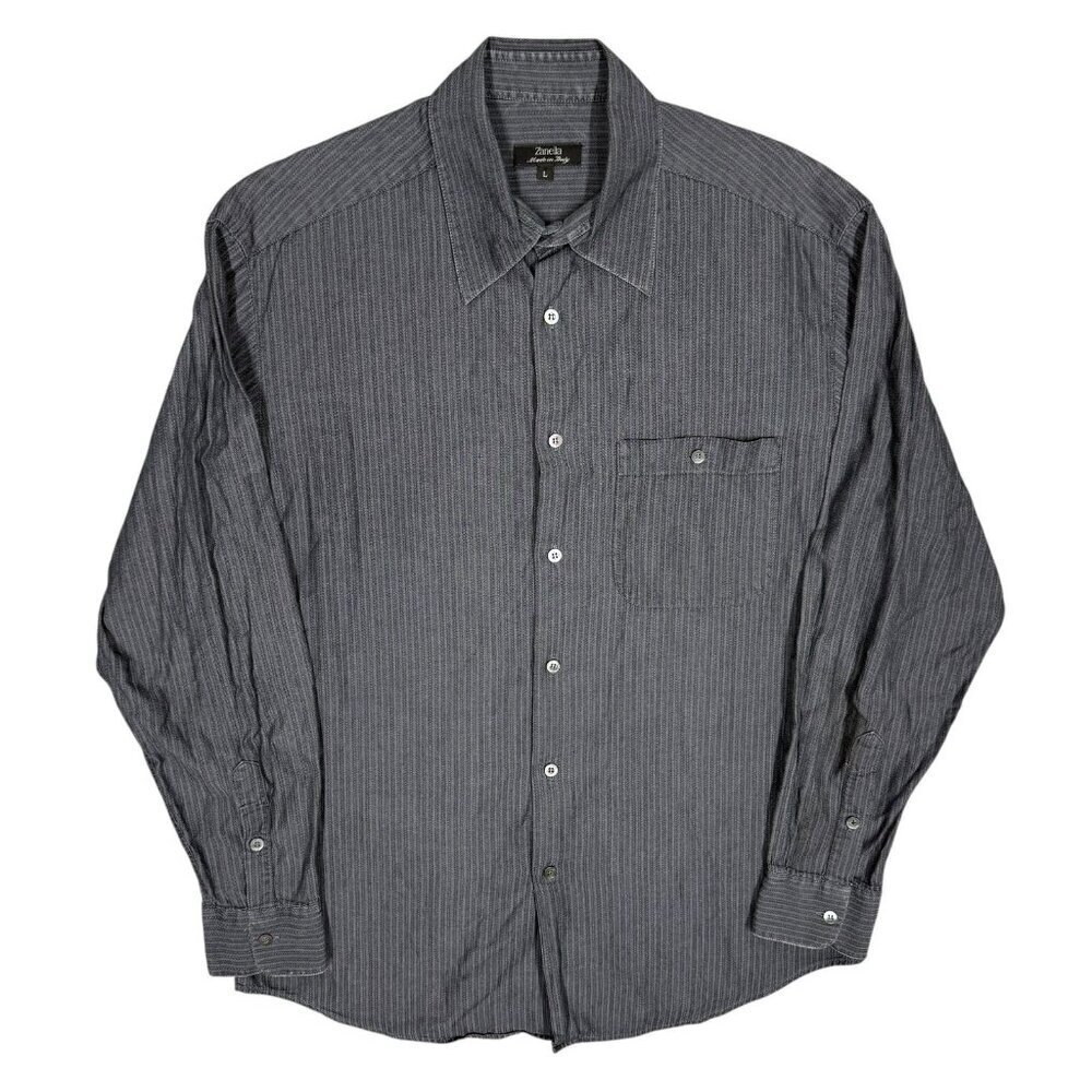 Zanella Dress Shirt Made in Italy Herringbone Black Cotton Large